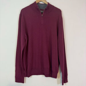 NORDSTROM Men's Merino Wool 1/4 Zip Pullover Sweater Burgundy Size 2XL